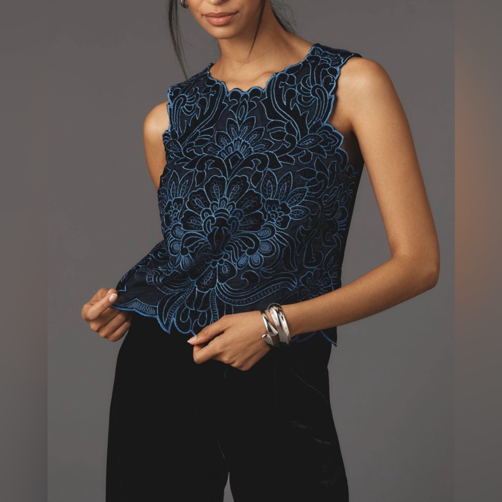 Anthropologie Navy and Black Floral Blouse